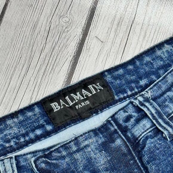 Balmain Blue Moto Distressed Jeans Size 32 please see last picture broke zipper - Picture 4 of 8